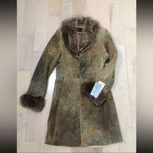 Reilly Olmes distressed genuine shearling leather coat